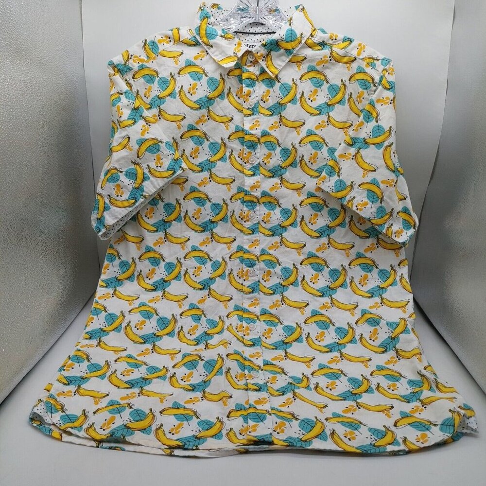Recess Brand Men's Bananas Short Sleeve Button up Slim Fit Shirt Size Medium